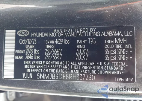 2024 Hyundai Tucson Sel from USA, damaged, VIN 5NMJB3DE8RH337230